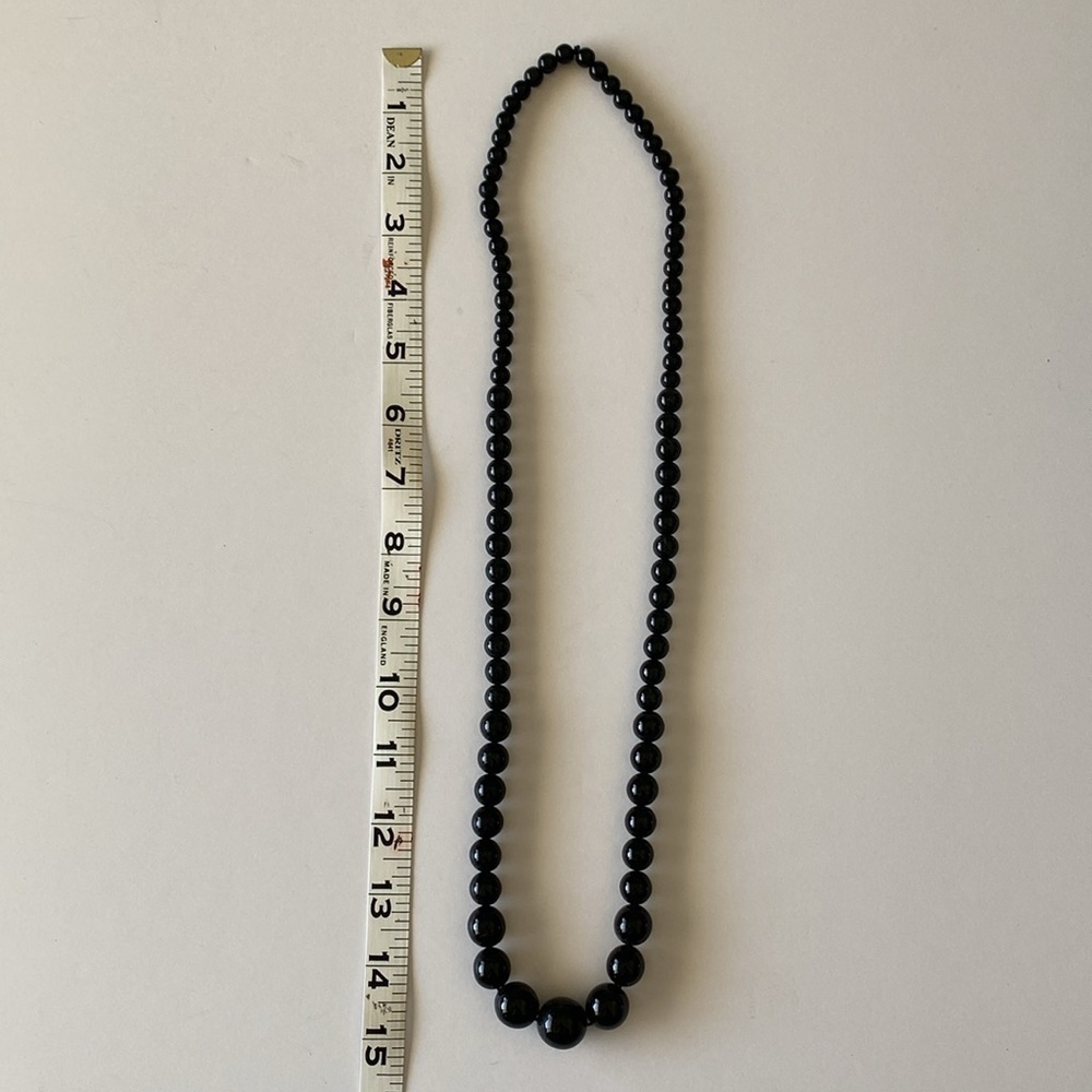 Vintage black glass bead necklace long EUC - Picture 3 of 3